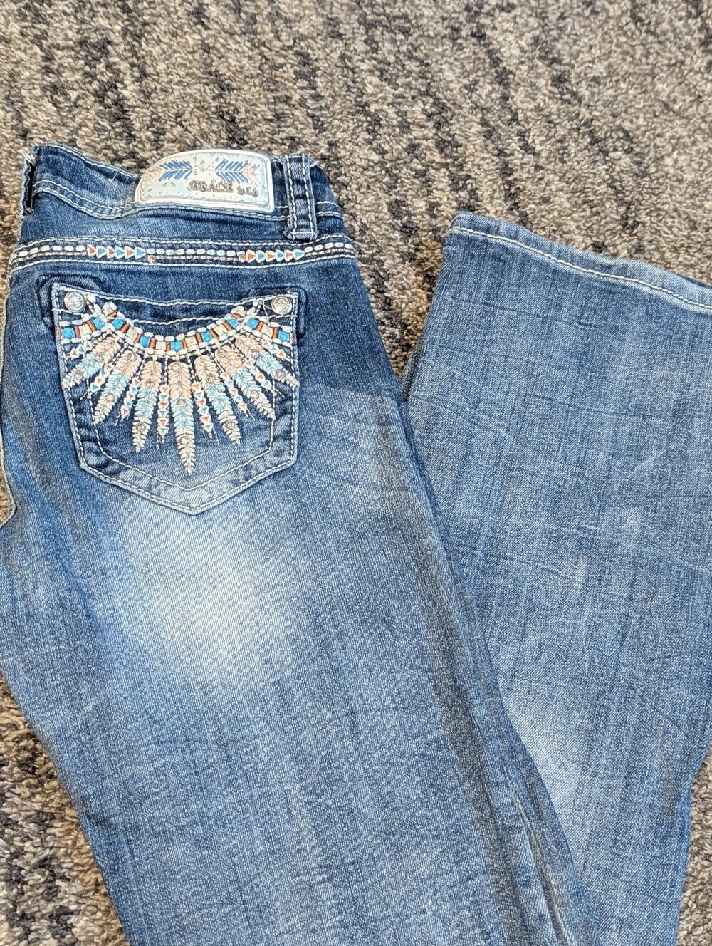Grace in LA Blue Embroidered Bootcut Jeans